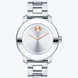 Movado Bold Silver Watch with Rose Gold Dial